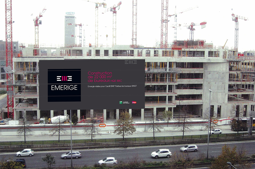 Emerige - Bâche travaux - Ynfluence - agence de communication globale Paris 