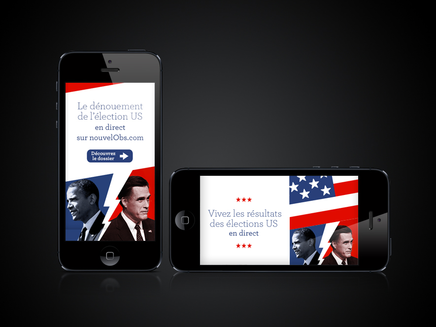 Campagne publicitaire  web, webphone et tablette Nouvel Observateur - Ynfluence - Agence de publicité Pub Paris